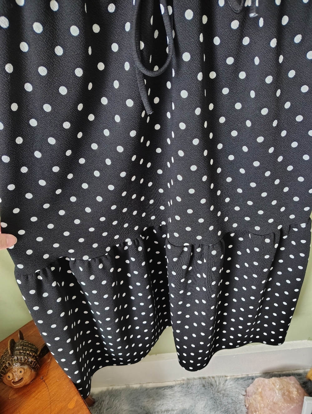 Caution to the Wind Women's Medium Black & White Polka Dot Puff Sleeve Dress - Picture 6 of 8